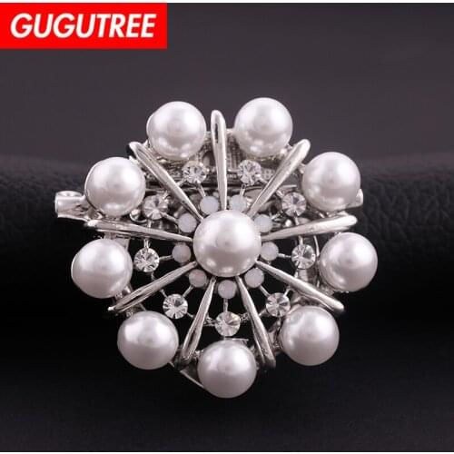 GUGUTREE brooch breastpin pearl flower patch metal patches badges applique patches for clothing HH-78
