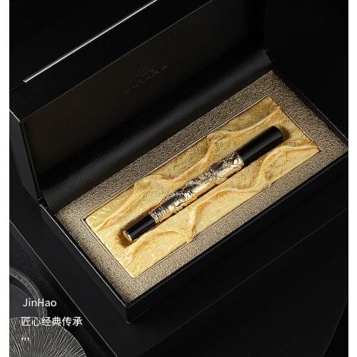 JINHAO 41 High Quality Gold Noble Golden Dragon Embossed Rollerball Pen Intaid with Dragon Pearl Crystal Writing Office
