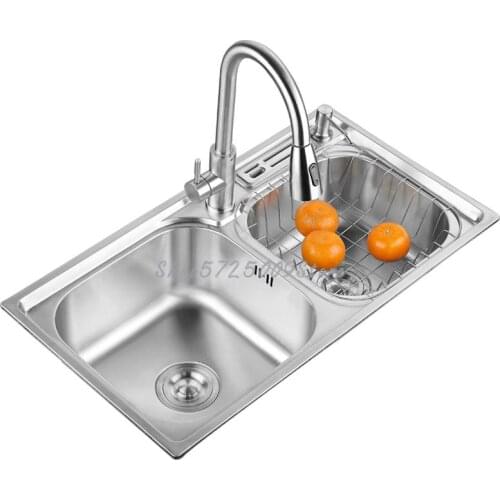 Kitchen 304 Stainless Steel Sink, Double Large Single Sink, Embedded Thickened Countertop Basin, Dish Sink Integrated Cabinet