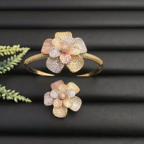 Lanyika Fashion Jewelr Graceful Stylish Blooming Petunia Micro Plated Party Romantic Bangle With Ring Banquet Daily Best Gift