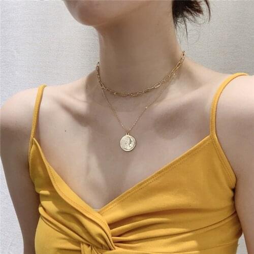 Trendy Simple Disc Multilayer Pendant Necklace for Women Multi-layer Coin Pendant Wedding Party Clavicle Chain