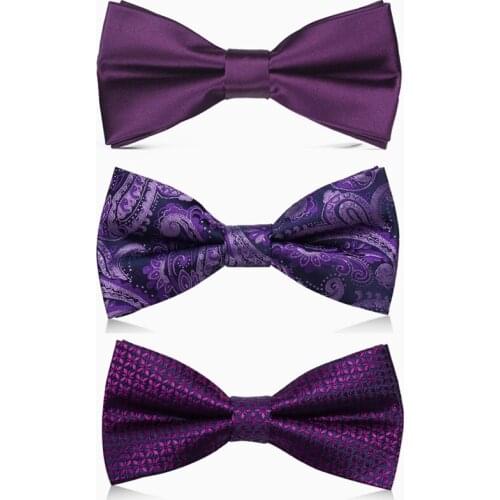 2020 Brand New Fashion Mens Bow Ties Wedding Double Fabric Purple Pattern Bowtie Banquet Host Party Butterfly Tie with Gift Box