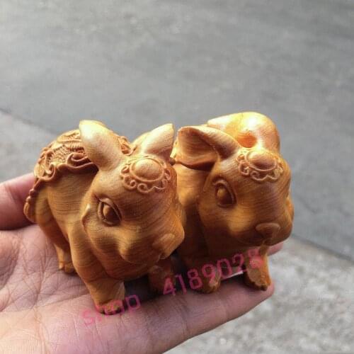 Natural cliff cypress, pure handwork carving, Solid wood rabbit ornament, exquisite crafts, decorations