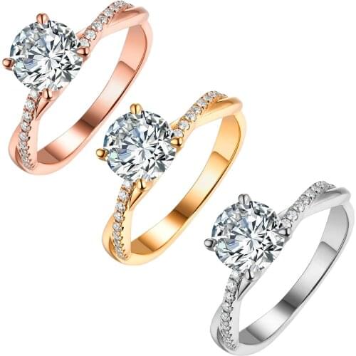 New Fashion Women Engagement Finger Rings Crystal Zircon Geometric Finger Rhinestone Gold Color Ring Female Jewelry Gift L3