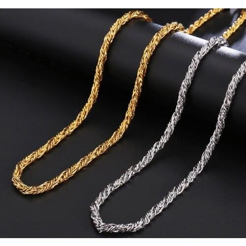 Wholesale Jewelry -- 316L Titanium steel 60cm Twist Rope Chain Necklaces for Men No Fade White / Gold Color
