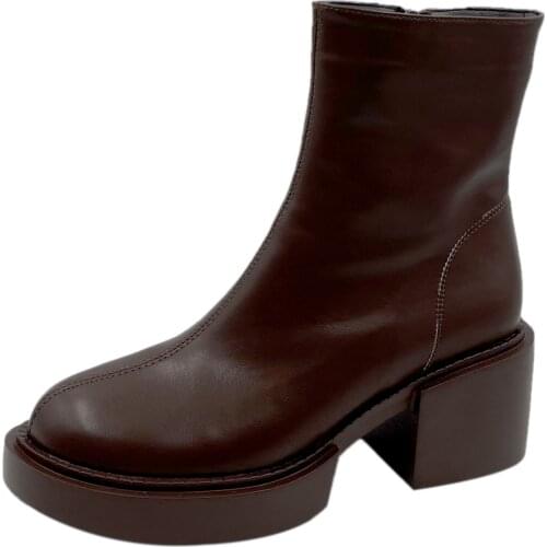 Autumn Trend Fashion Chelsea Boots 2021 New Round Toe Side Zipper Thick-soled Nude Boots Mid-heel Casual Zapatillas Mujer