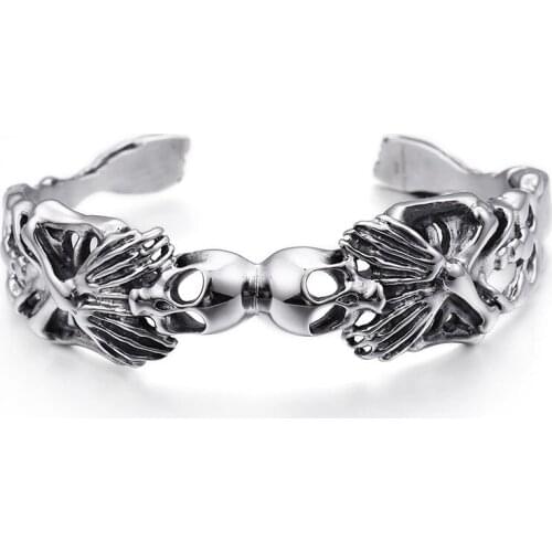 European and American personality skull open bracelets Hollow stainless steel vintage Halloween bracelet jewelry