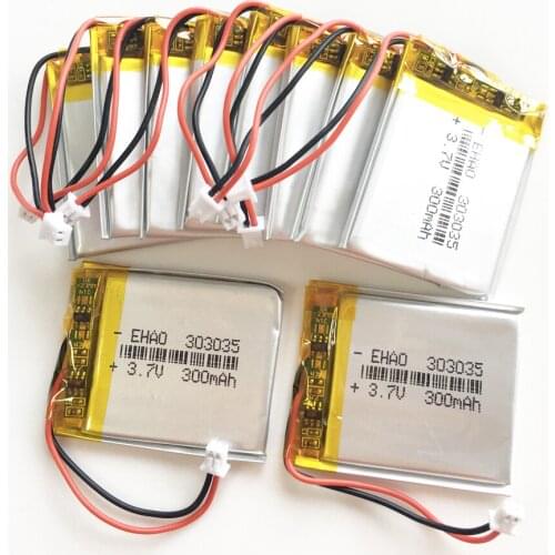 Lot 10 pcs 303035 3.7V 300mAh Lithium Polymer LiPo Rechargeable Battery JST 1.25mm plug For Mp3 DVD E-book bluetooth headset