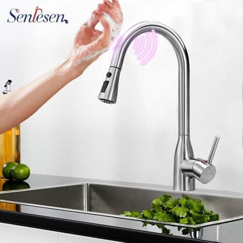Senlesen Sensor Ktchen Sink Faucet Hot and Cold Double Handle Single Hole Kitchen Faucet Rotating Sink Faucet