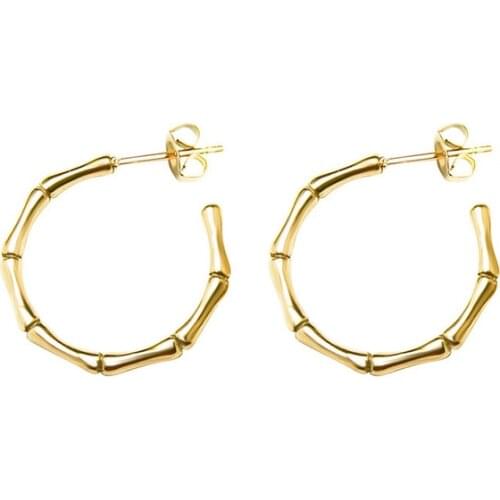 Creative Curved Bamboo Shape Stainless Steel Golden Fashion Hoop Earrings Womens Brand Jewelry Friends Party Earring Gifts