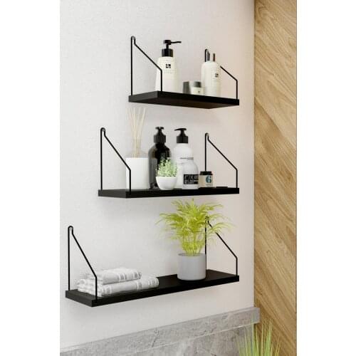 Wall Rack 3'lü Set Bookcase Kitchen Bathroom Living Space Black Wood White 3 Piece bookcase Home furniture shelves and supports bookcases Room shelves furniture library Living room Furniture