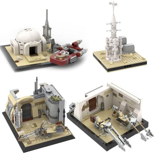 MOC Space Series Wars Desert Village Eisley-Cantina Slums Home Escape From Jedha Fight Spacecraft Nano Falcon Building Block