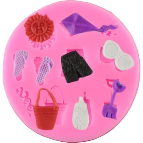 Slippers Glasses Silicone Mold Beach Kite Shorts Fondant Mold DIY Party Cake Decorating Tools Candy Polymer Clay Chocolate Molds