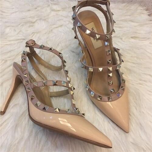 Rivet Pointed High Heel Shoes With Two Belts Super High Heel Shoes With Thin Heel Strap Leather Sandals For Wo