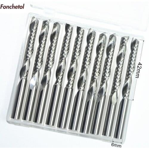 6mm*42mm-10pcs CNC solid carbide End Mill, tungsten steel woodworking router bit,1 Flute milling cutter,MDF,acrylic,PVC