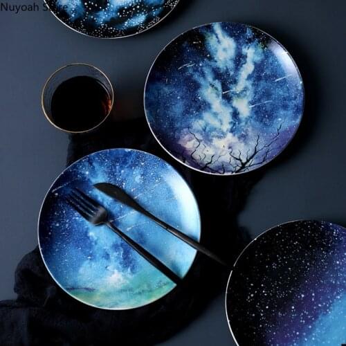 Creative 8-inch Starry Sky Plate Nordic Ceramic Dish Home Characteristic Tableware Steak Dinner Plate Living Room Decoration