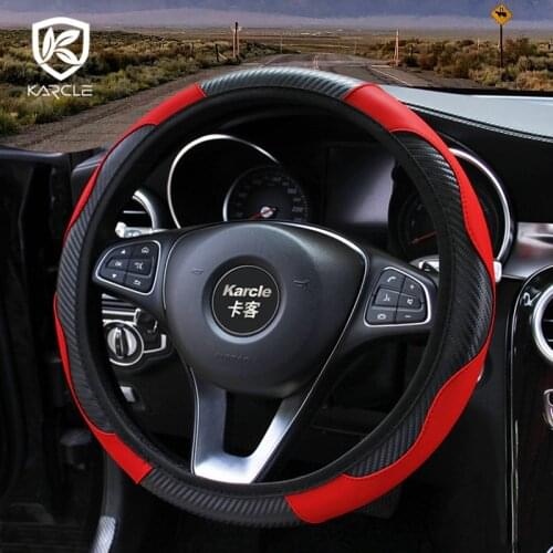 Universal Car Steering Wheel Cover Breathable Anti Slip PU Leather Steering Covers Suitable 37-38cm Auto Decoration Carbon Fiber
