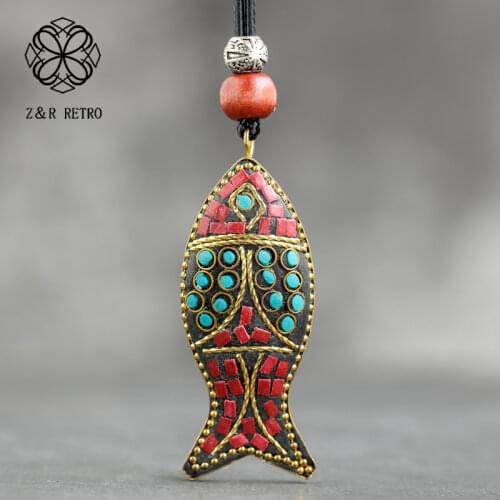 Vintage Jewelry Fish Pendants Chokers Necklace for Womens Long Rope Chain Accessories Gifts Rope Statement Suspension Jewellery