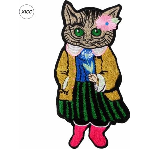 XICC 2019 New Cartoon Towel Rope Embroidery Sewing Patches Big Size Flower Cat Badge Tactical Patch Appliques For Kids Crafts