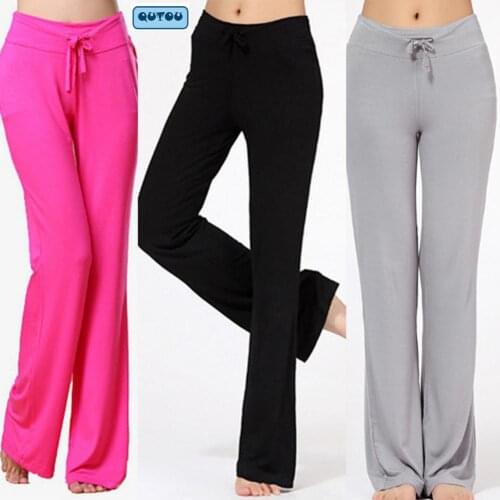Women Solid Color High Waist Drawstring Wide Leg Long Pants Yoga Dance Trousers Wide Leg for yoga running jogging gymnastics