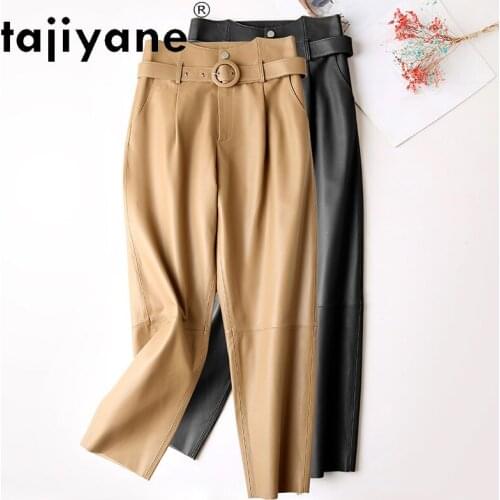 Real Leather Sheepskin Pants Women High Waist Harem Pants Female Korean Fashion Trousers 2021 Pantalon Femme Pph4795