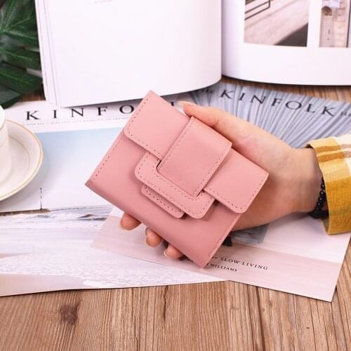 Wallet Women 2021 Lady Short Wallets Red Color Cute Portable Mini Money Purses Fold PU Leather Female Coin Purse Card Holders