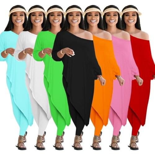 Two Piece Plus Size Sets Women Fall Urban Leisure Commuter Inclined Shoulder Tall Waist Casual Clothing Wholesale Dropshipping