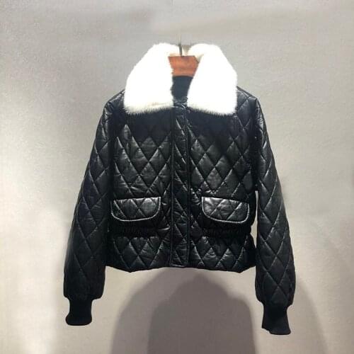 Woman Coats Natural 100% Sheepskin Leather Mink Fur Collar Jackets Female Windbreaker Sheepskin Leather Overcoat H915