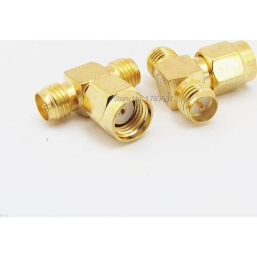 10PCS RP-SMA Male (female pin) to Two RP-SMA Female (male pin) Triple T In Series RF Adapter Connector 3 Way