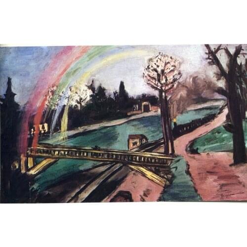 100% handmade high quality oil painting reproduction on linen canvas by professional artist, railway-bridge-and-rainbow-1942