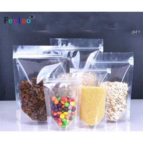 Ferimo 100pcs free shipping 14*20+4cm high transparent chain bag self-supporting self-sealing bag food dried fruit packaging bag