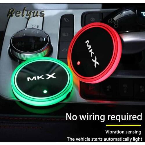 2Pcs Luminous Car Led Cup Coaster Non-slip Mat Automobile Atmosphere Light For Lincoln MKX Auto Accessories