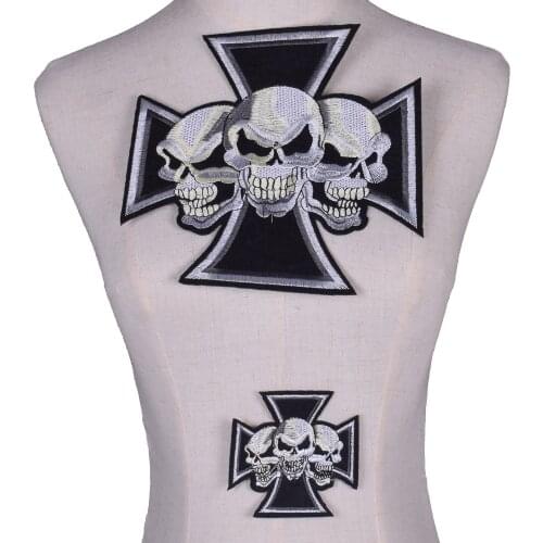 2Pcs Skull Embroidered Punk Biker Patches Iron On Clothes Stickers Apparel Accessories Badge