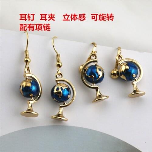 2020 original design dripping oil three-dimensional alloy globe symmetrical earrings girl without holes ear clips