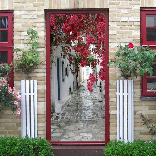 95*215cm Flower Door Mural Vinyl DIY Self-adhesive Removable Sticker Waterproof Wallpaper Home Design Decals Posters deurposter