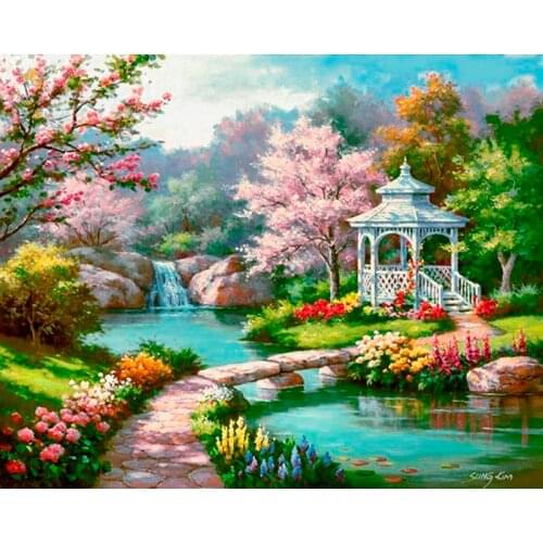 Diamond Painting Full Drill Small Scenic Pavilion Mosaic DIY Diamond Painting Cross Stitch Embroidery Home Decorative Craft