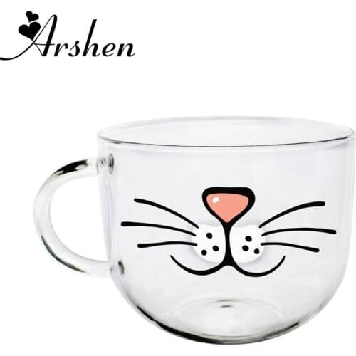 Arshen 500ml 4 Stly Glass Cups Heat Resisting Clear Handmade Crystal Mini Lovely Tea Coffee Milk Tea Round Drink Home Office Mug