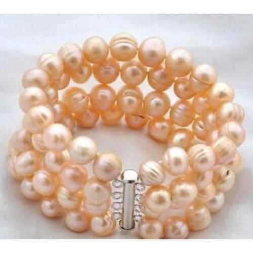 New hot 4strands 8"11mm baroque pink freshwater pearl bracelet