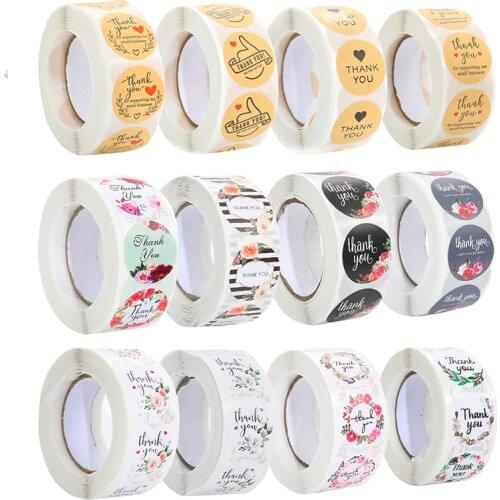 Vintage 500Pcs/Roll Thank You Handmade with Love Flower Scrapbook Stationery Label Party eid mubarak Paper Gift Sticker Sheets