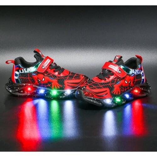 Disney spring new childrens breathable mesh sneakers for boys and girls baby led lights casual light running shoes