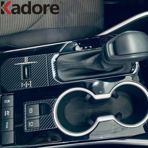 For Toyota Highlander Hybrid 2021 2022 Carbon Fiber Center Console Gear Shift Panel Cover Trim Accessories Car Styling 3pcs LHD