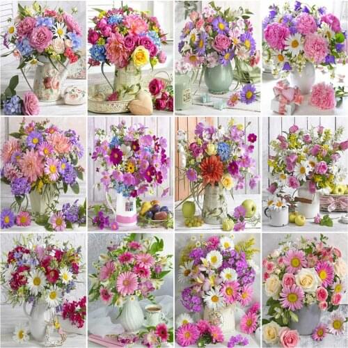 HUACAN DIY Picture By Number Daisy Flower Kits Handpainted Oil Painting By Number Rose Drawing On Canvas Home Decoration