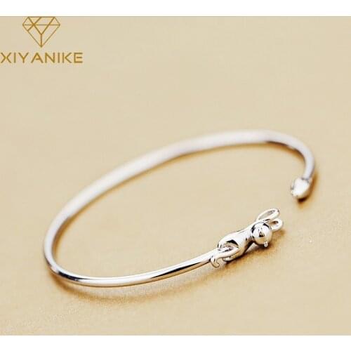 XIYANIKE 925 Sterling Silver Korean Style Cute Cat Creative Bracelets Bangles Jewelry Adjustable For Women Wedding Couple