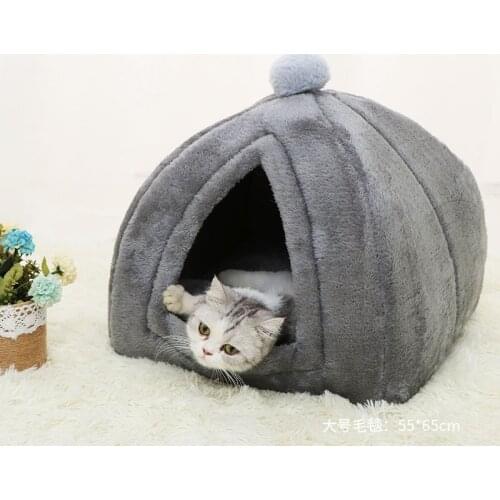 Cat Bed Nest Pet Winter Foldable Flannel Cats House for Indoor Dogs Kennel Mat Small Warm Cave Sleeping Bag Pets Product
