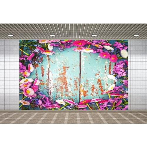 Lyavshi Planks Blue Board Purple Flowers Photographic Backdrops Party Room Decor Photography Backgrounds For Photo Studio Props