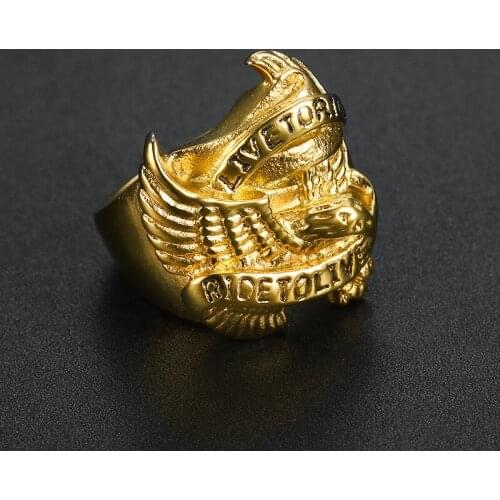 Megin D Punk Personality Locomotive Club Series Eagle Stainless Steel Mens Rings for Men Lover Friend Fashion Gift Jewerly