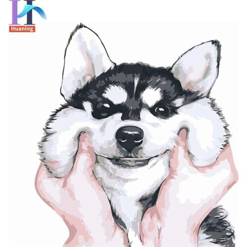 Huaning Cute Dog Paint By Numbers Kits For Adults Halloween Room Decor Oil Painting By Number DIY Framed On Canvas linen
