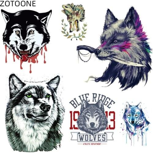 ZOTOONE Wolf Head Patch Ironing Applique Cartoon Animal Stickersfor Clothing Thermo Transfers for Kids Boy Patches for T-shirt D
