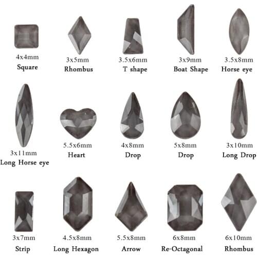 New Nail Drill through Gray 30/100pcs flat bottom special-shaped transparent crystal Aurora drill DIY Nail Decoration Accessorie