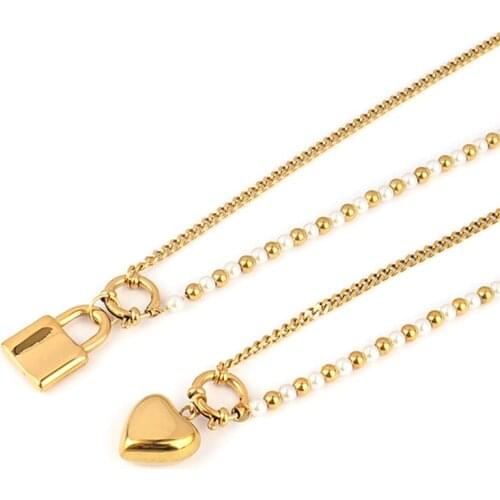 Stainless Steel Necklace Long Chain Necklace For Women Twist Chain Necklace Hollow Pendant Heart Necklaces Lock Jewelry Gifts